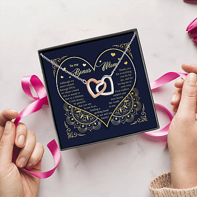 Alternative view of To My Bonus Mom Although We Aren't Related Through D N A - Bonus Mom Gifts - Joined Interlocking Hearts Necklace