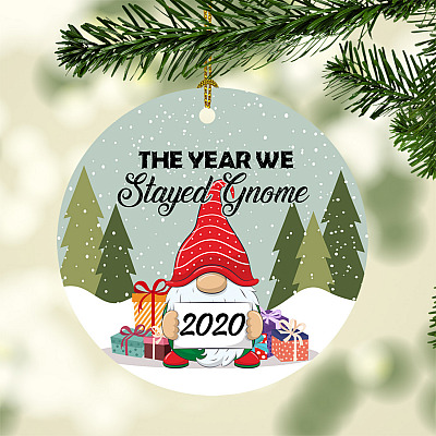 2020 The Year We Stayed Gnome Circle Christmas Tree Ornament Keepsake - Cute Gnome Holiday Flat Ornament