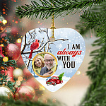 Personalized Photo I Am Always With You Cardinal And Red Truck Memorial Heart Christmas Ornament Keepsake