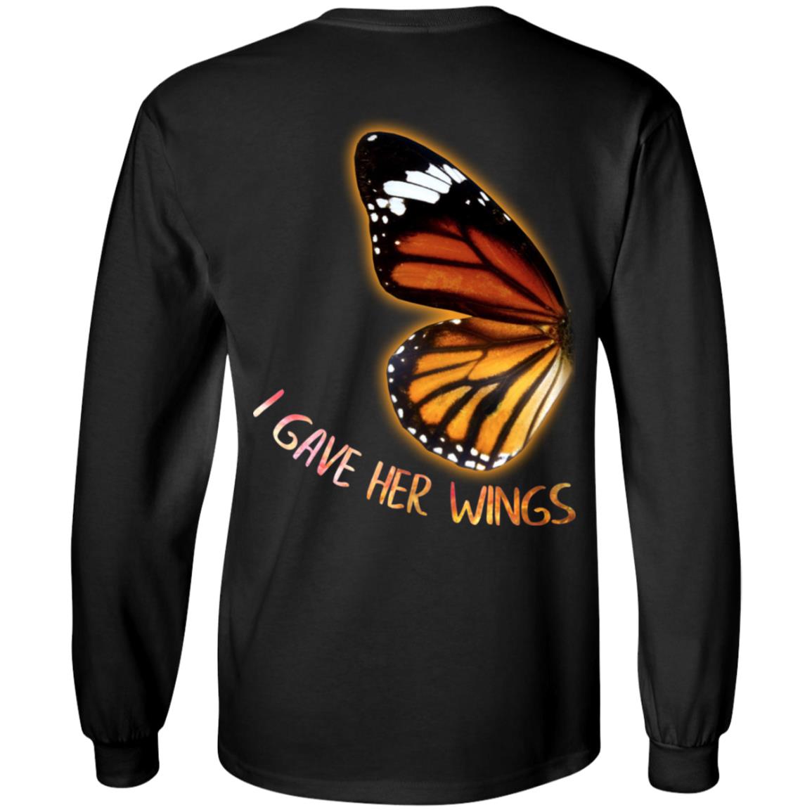 Butterfly I Gave Her Wings - She Taught Me to Fly Print On Back Matching Hoodies For Friends Sweatshirt, Black, Long Sleeve