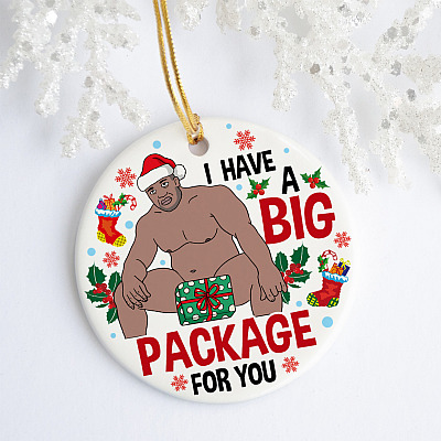 Barry Wood Merry Barry Christmas I Got a Big Package for You Funny Dirty Christmas Flat Holiday Circle Ornament