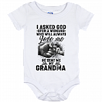 I Asked God for A Woman Who Will Always Love Me He Sent My Grandma Baby Onesie - Baby Infant Bodysuit, White, Baby Onesie - 12 Month I Asked God for A Woman Who Will Always Love Me He Sent My Grandma Baby Onesie - Baby Infant Bodysuit, White, Baby Onesie - 12 Month