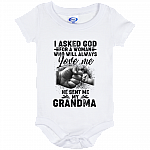I Asked God for A Woman Who Will Always Love Me He Sent My Grandma Baby Onesie - Baby Infant Bodysuit, White, Baby Onesie - 06 Month I Asked God for A Woman Who Will Always Love Me He Sent My Grandma Baby Onesie - Baby Infant Bodysuit, White, Baby Onesie - 06 Month