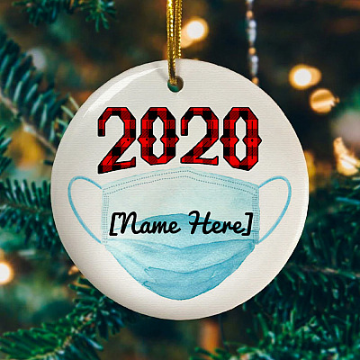 Alternative view of Personalized Christmas Blue Mask 2020 Decorative Christmas Ornament Keepsake - Holiday Flat Circle Ornament