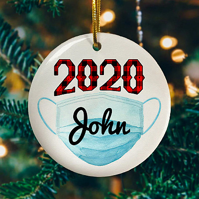 Personalized Christmas Blue Mask 2020 Decorative Christmas Ornament Keepsake - Holiday Flat Circle Ornament