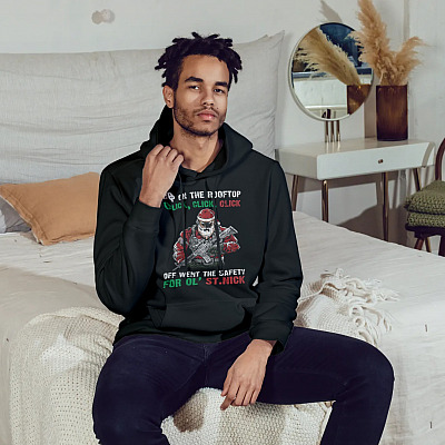 Alternative view of Santa Claus Up On The Rooftop Click Click Click Off Hoodie - Tactical Santa Sweatshirt
