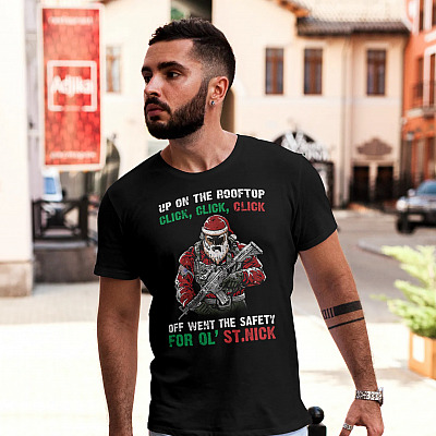 Alternative view of Santa Claus Up On The Rooftop Click Click Click Off Went the Safety for Ol’ St. Nick T-shirt - Tactical Shirt