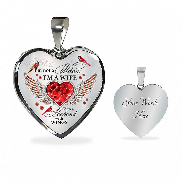 I'm Not A Widow I'm A Wife To A Husband Cardinal Bird Wings Heart Necklace - In Memory Of Husband Necklace - Heart Luxury Necklace (Silver)