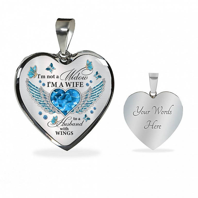 I'm Not A Widow I'm A Wife To A Husband With Butterfly Wings Heart Necklace - In Memory Of Husband Necklace - Heart Luxury Necklace (Silver)