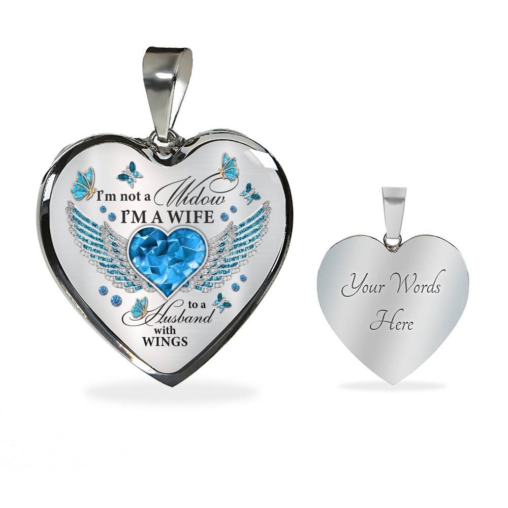 I'm Not A Widow I'm A Wife To A Husband With Butterfly Wings Heart Necklace - In Memory Of Husband Necklace - Heart Luxury Necklace (Silver) I'm Not A Widow I'm A Wife To A Husband With Butterfly Wings Heart Necklace - In Memory Of Husband Necklace - Heart Luxury Necklace (Silver)