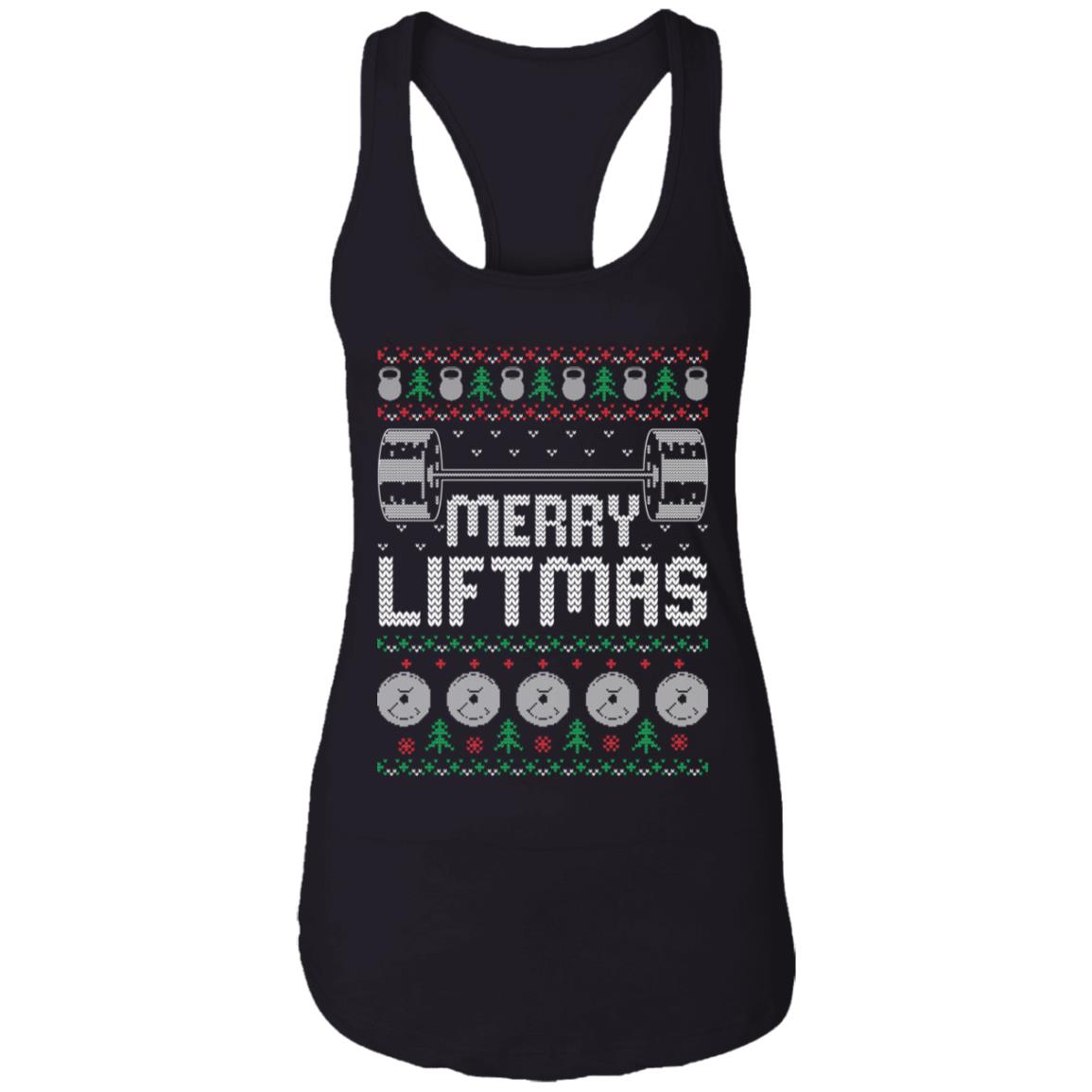 Merry Liftmas I Wish You a Merry Liftmas Tank, Black, Ladies Racerback Tank