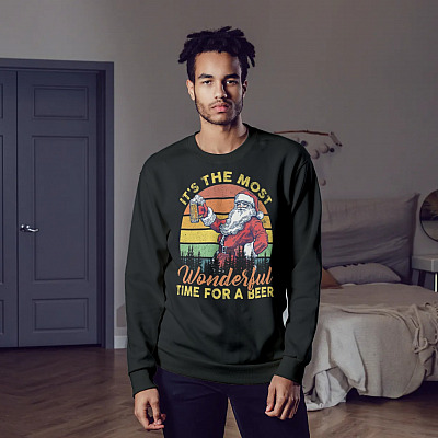 Alternative view of Vintage Retro Santa Claus It's The Most Wonderful Time For A Beer Drinking Team Christmas Hoodie - Sweatshirt
