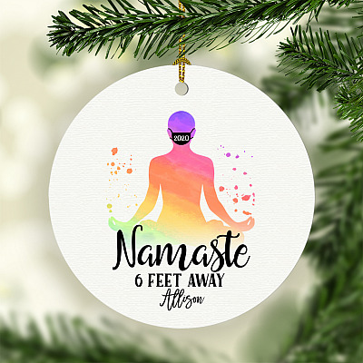 Personalized Namaste 6 Feet Away Funny Quarantine Yoga Mediation Circle Christmas Tree Ornament Keepsake