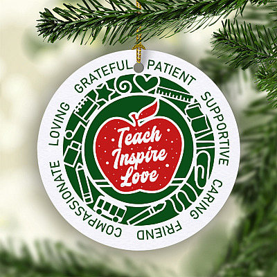 Teacher Christmas Ornament 2020 - Teach Love Inspire Christmas Holiday Decoration Gift