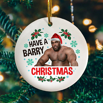 Have A Barry Christmas Funny Barry Wood Wearing Santa Hat Meme Circle Christmas Tree Ornament Keepsake