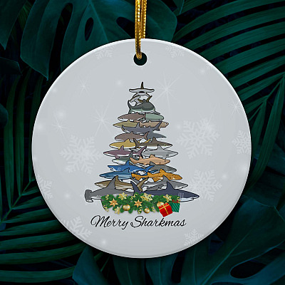 Merry Sharkmas Funny Shark Christmas Tree Circle Ornament - Shark Lover Gift