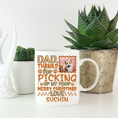 Alternative view of Personalized Photo Dear Dad Thanks For Picking Up My Poop Merry Christmas Ceramic Coffee Mug - Beer Stein