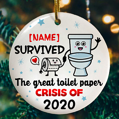 Alternative view of Personalized I Survived the Great Toilet Paper Shortage of 2020 Funny Pandemic 2020 Holiday Circle Ornament