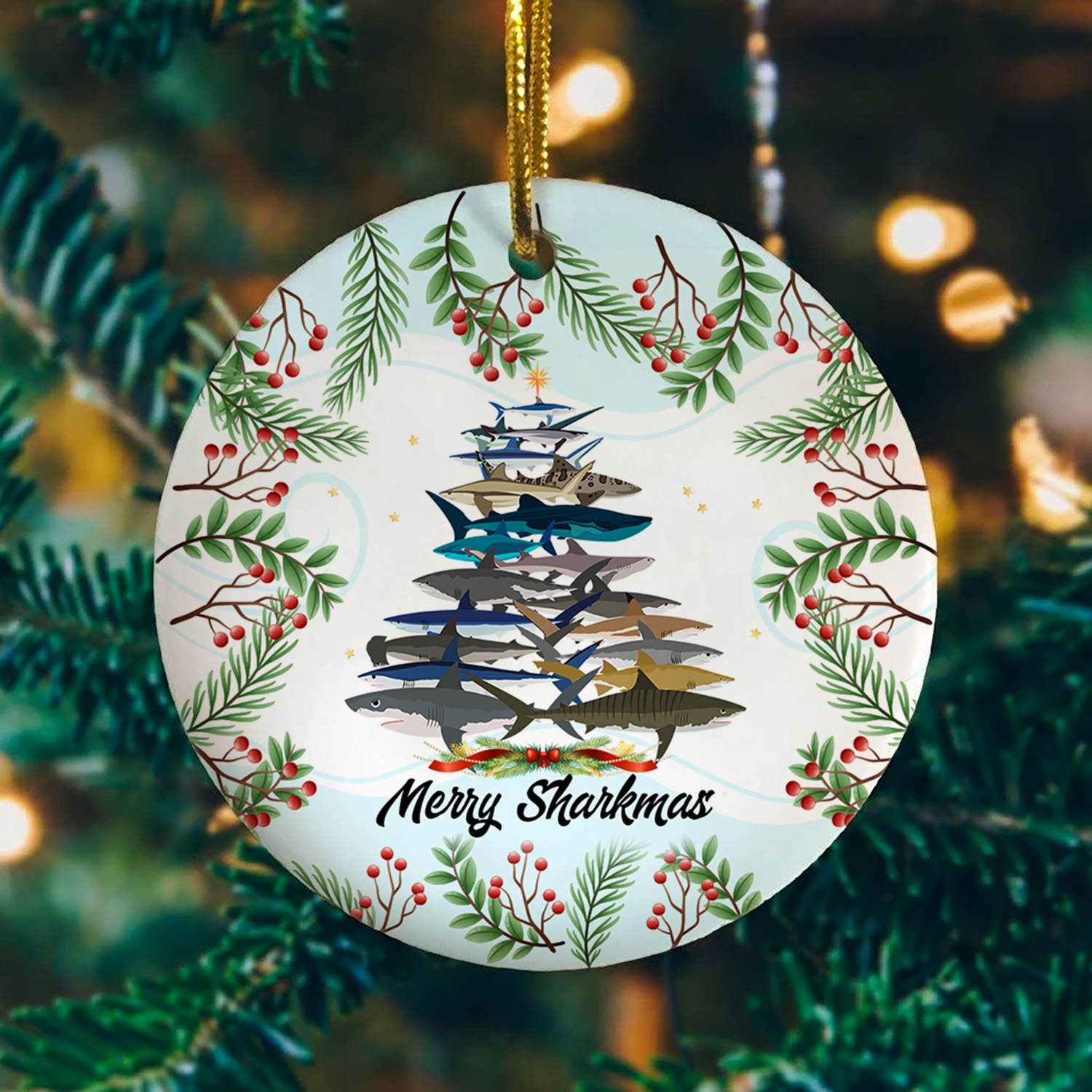 9VT. Merry Sharkmas ornament mockup