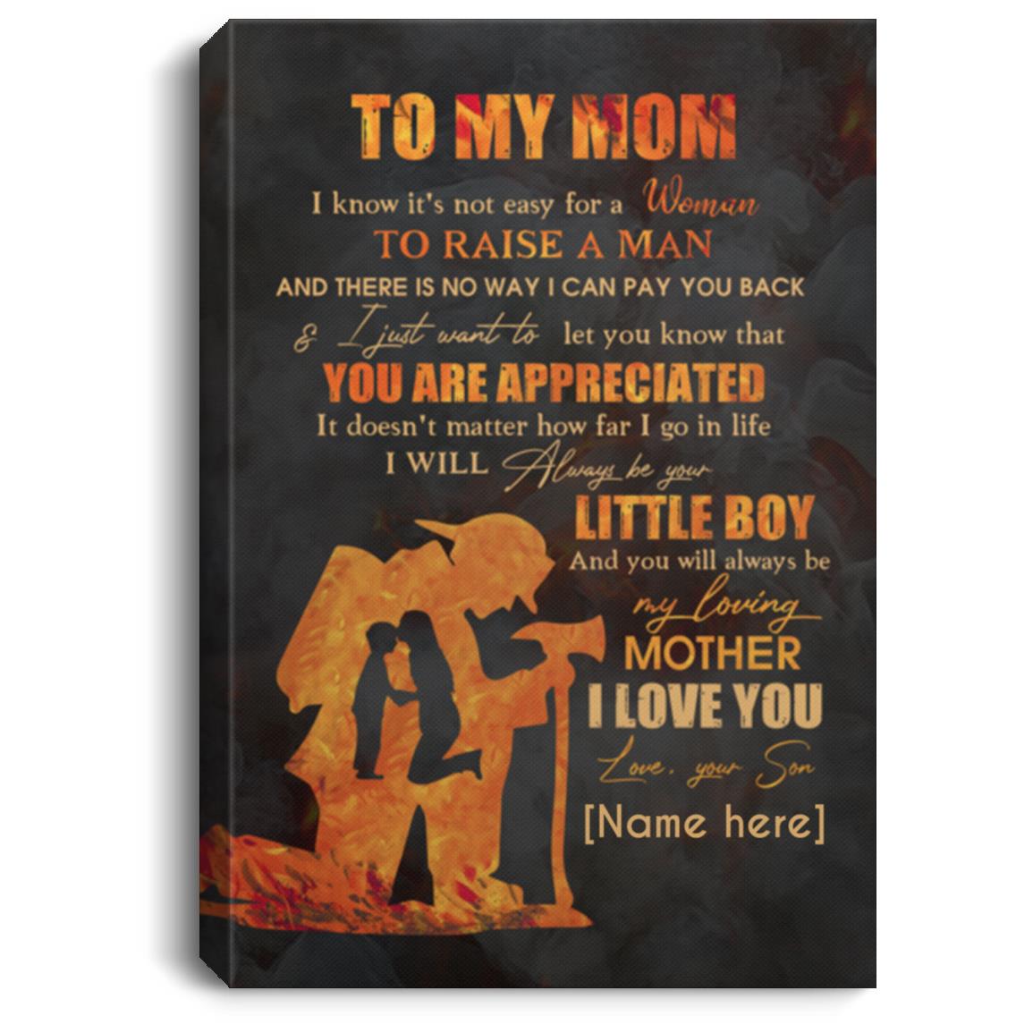 Personalized Firefighter Son to My Mom Poster, White, 0.75'' Framed Canvas Personalized Firefighter Son to My Mom Poster, White, 0.75'' Framed Canvas