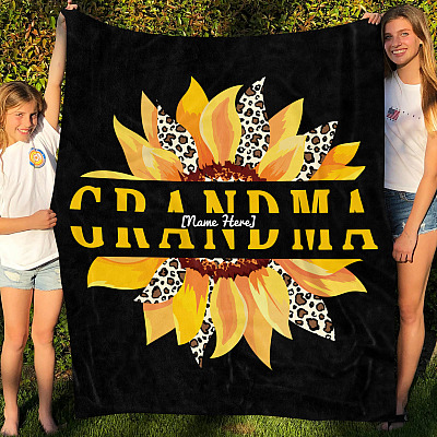 Alternative view of Personalized Children of Grandma Sunflower Fleece Blanket - Sherpa Blanket