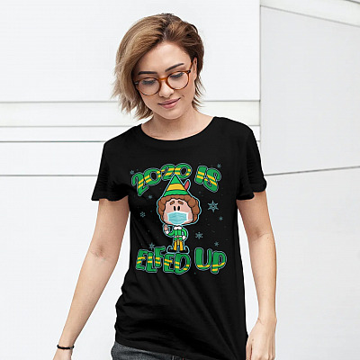 Alternative view of 2020 Is Elfed Up ELF Mask Quarantine Christmas Funny Xmas T-shirt