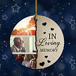 Custom Photo In Loving Memory Decorative Christmas Ornament - Holiday Flat Circle Ornament