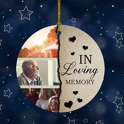Custom Photo In Loving Memory Decorative Christmas Ornament - Holiday Flat Circle Ornament
