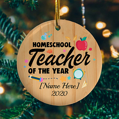 Alternative view of Personalized Homeschool Teacher Of The Year 2020 Quarantined Christmas Ornament - Holiday Flat Circle Ornament