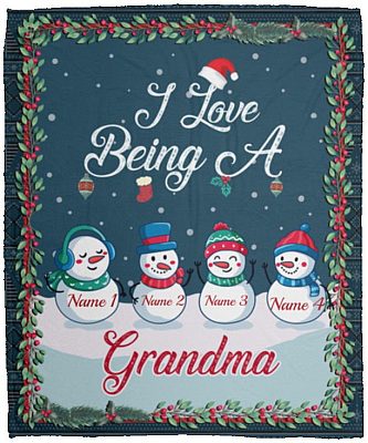 Personalized I Love Being Grandma Blanket, White, Cozy Plush Fleece Blanket - 50x60