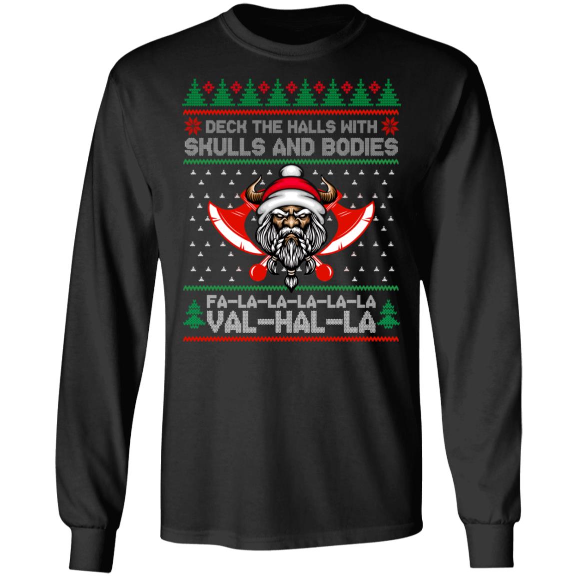 Deck The Halls With Skull, Black, Long Sleeve