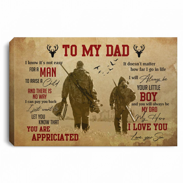 Hunting Gifts For Dad To My Dad Poster, White, 0.75'' Framed Canvas