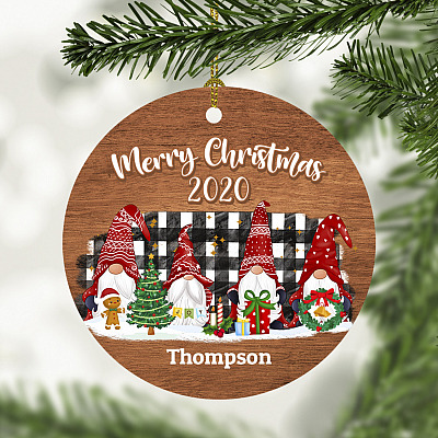 Personalized Merry Christmas 2020 Gnomies - Gnomes Christmas Ornament Holiday Flat Circle Ornament