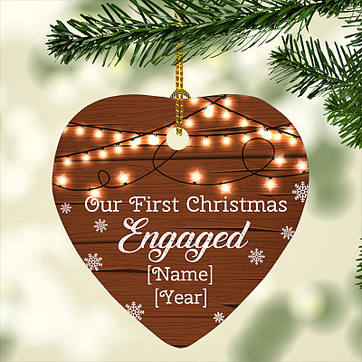Alternative view of Personalized First Christmas Engaged Christmas Decorative Holiday Flat Heart Ornament-Holiday Decoration Gift