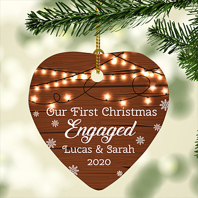 Personalized First Christmas Engaged Christmas Decorative Holiday Flat Heart Ornament-Holiday Decoration Gift