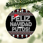 Funny Feliz Navidad Putos Meme Skull Circle Christmas Ornament - Merry Xmas Fu-cking Skull Keepsake Ornament