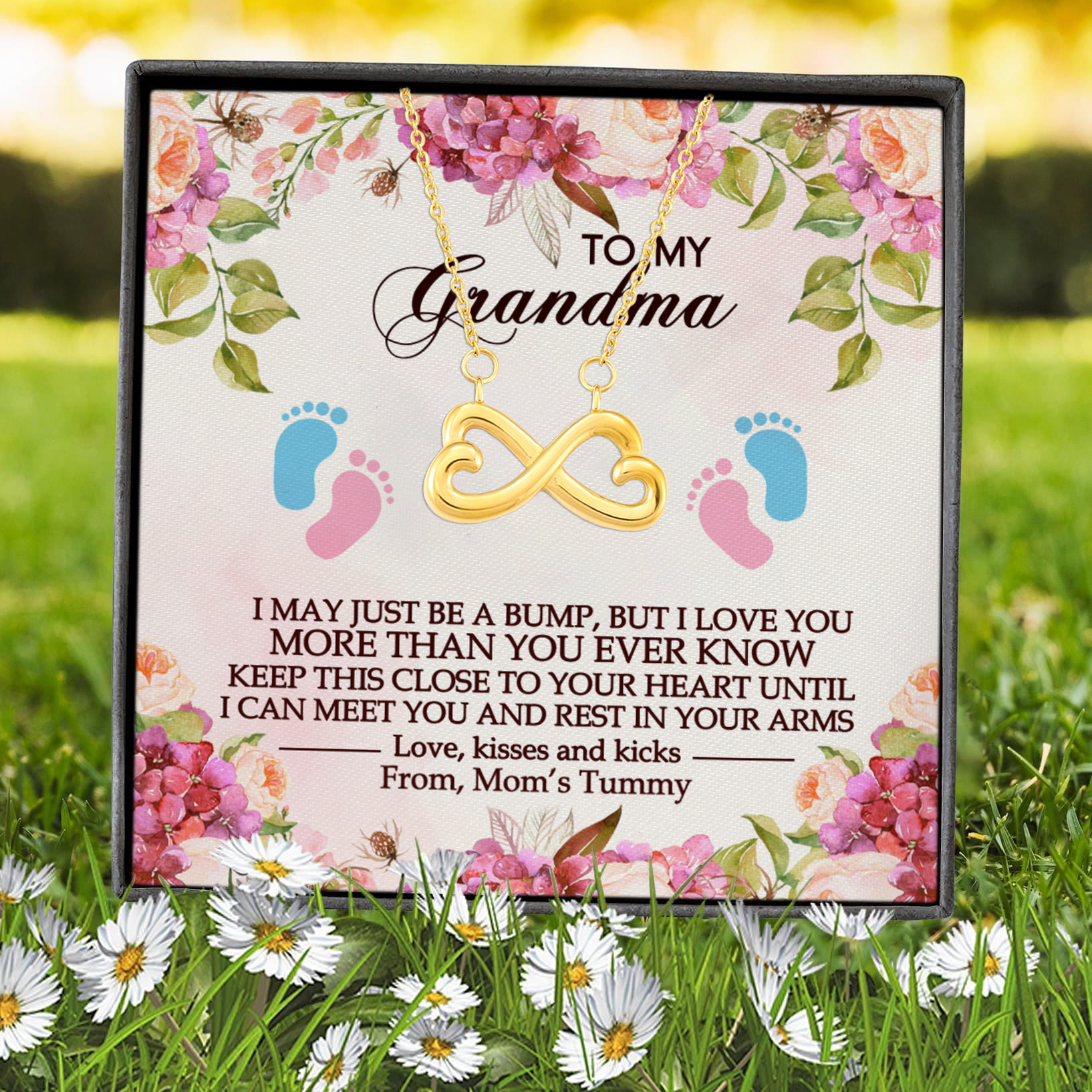 11VT. To My Grandma Just Be A Bump Infinity Heart Necklace (Gold) 7