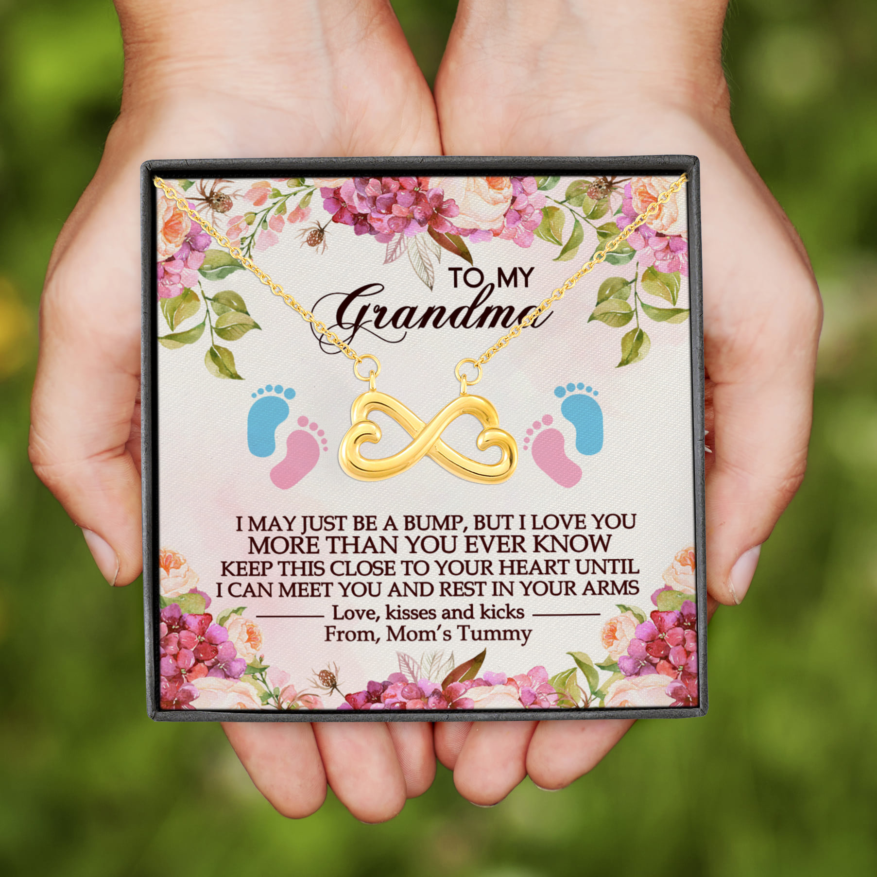 11VT. To My Grandma Just Be A Bump Infinity Heart Necklace (Gold)