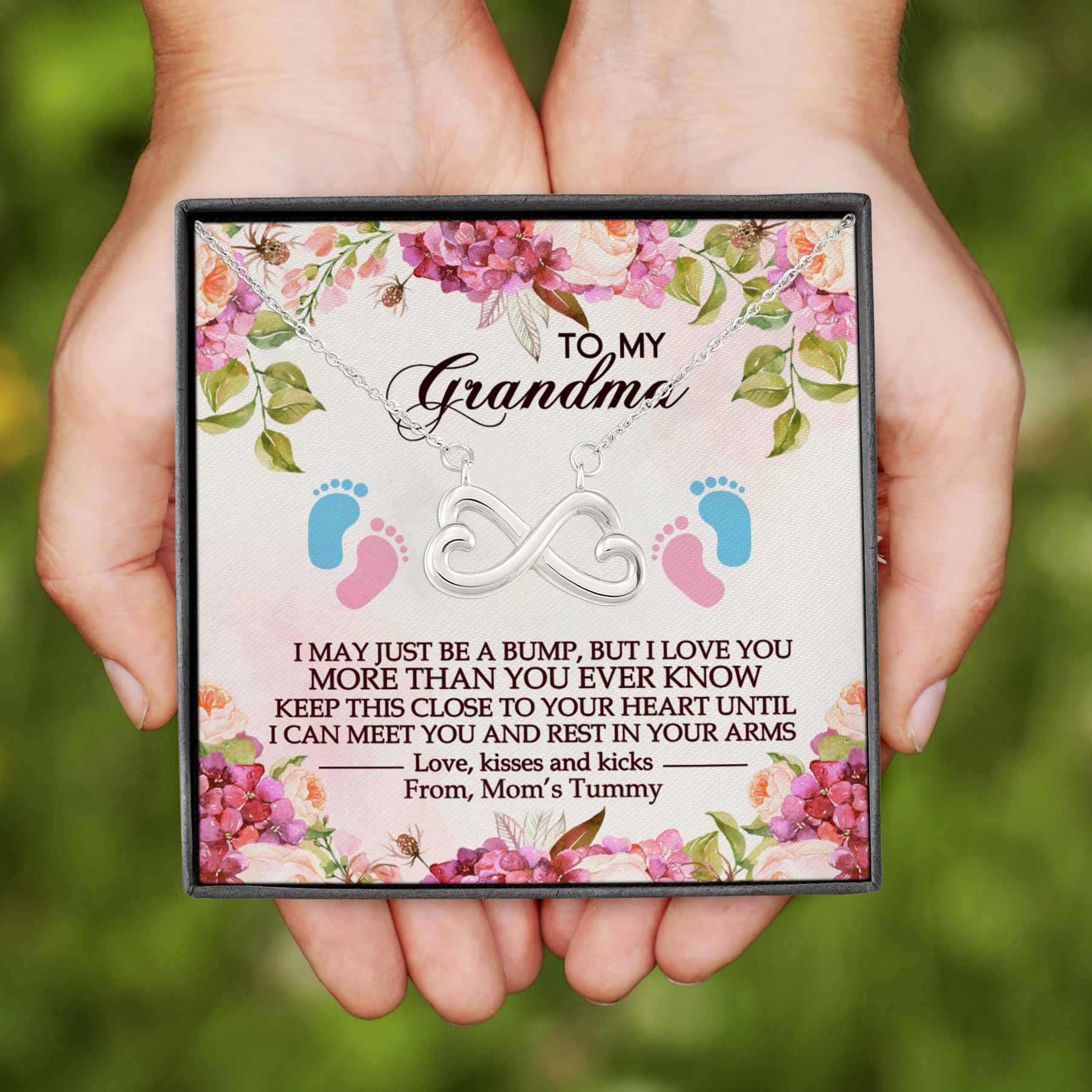 11VT. To My Grandma Just Be A Bump Infinity Heart Necklace (Silver)