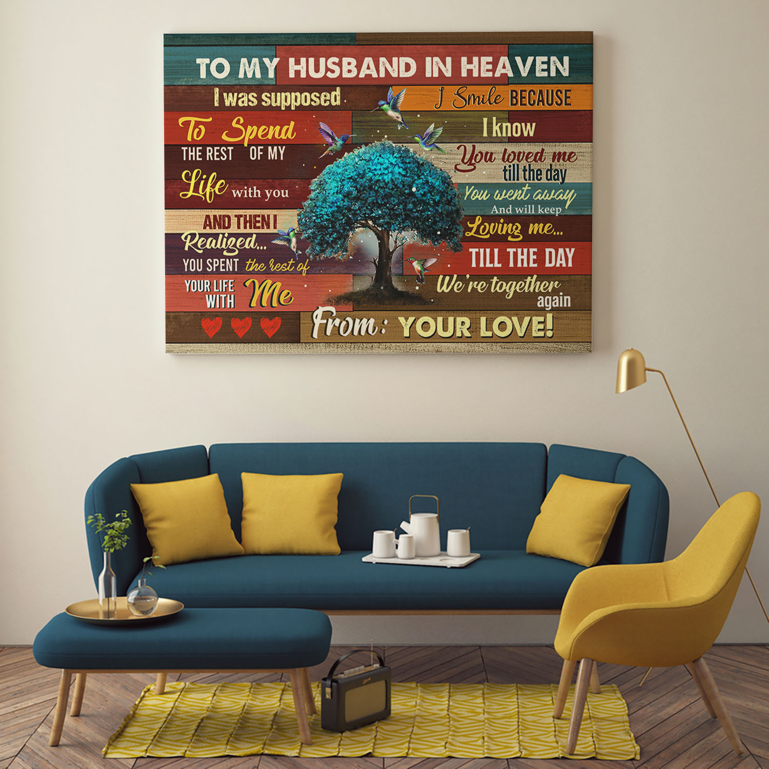 9VT. Husband In Heaven Hummingbird canvas mockup