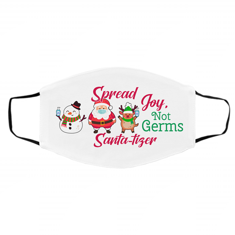 Personalized Santatizer Spread Joy Not Germs Christmas Washable Reusable Custom - Printed Face Mask, White, Cloth Face Cover – Medium/Large
