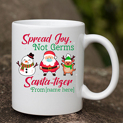 Alternative view of Personalized Santatizer Spread Joy Not Germs Christmas Ceramic Coffee Mug - Beer Stein - Water Bottle