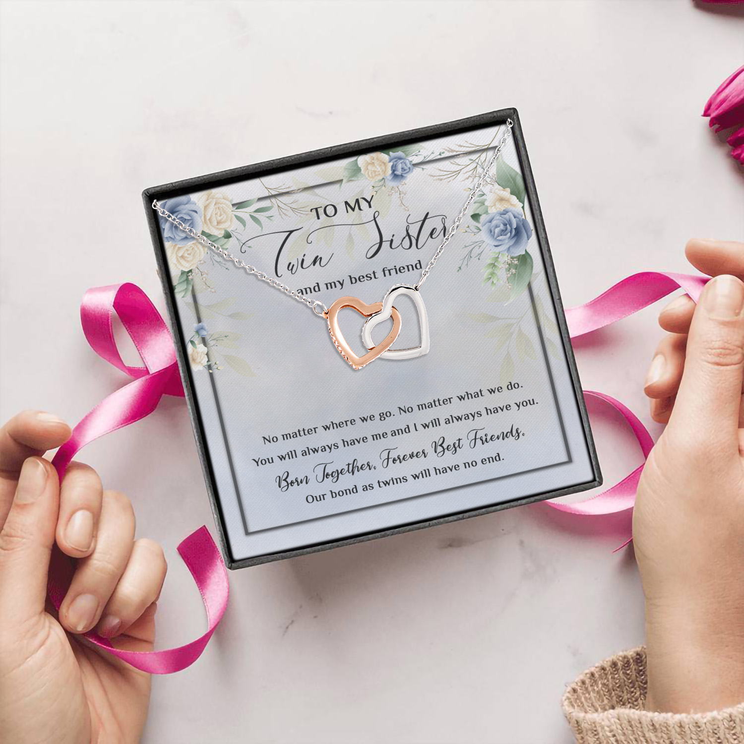 12VT. To My Twin Sister Interlocking Hearts Necklace 5