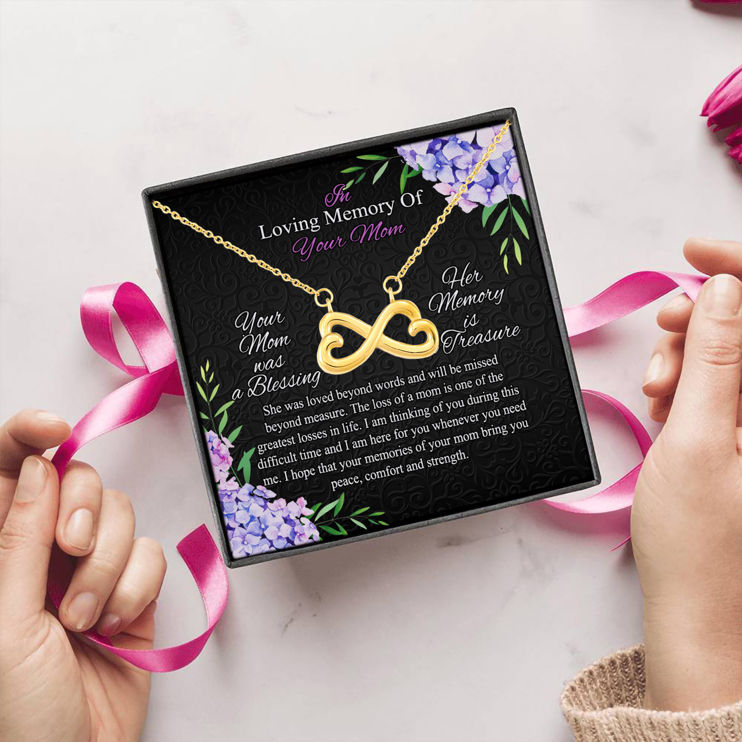 4MH. Loss Of Mom Infinity Heart Necklace (Gold) 5