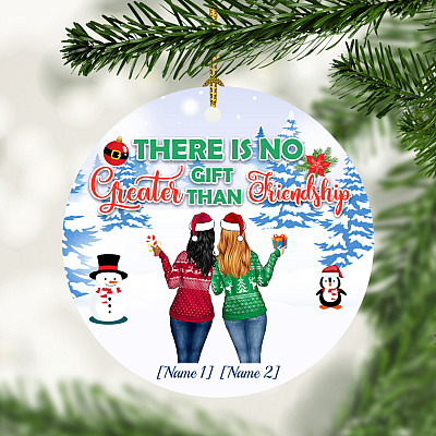 Alternative view of Personalized There Is No Greater Gift Than Friendship Two Bff Christmas Circle Ornament