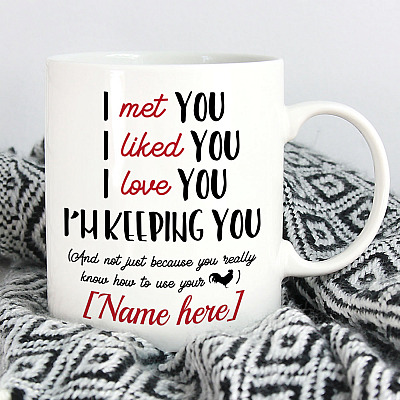 Alternative view of Personalized I Met You I Liked You And Not Just Because You Really Know How To Use Your Cock Ceramic Coffee Mug