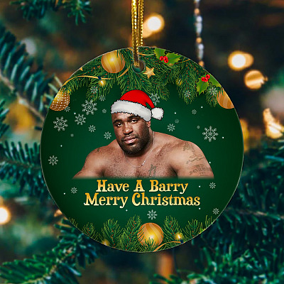 Alternative view of Have A Barry Merry Christmas Funny Santa Barry Wood Meme Circle Christmas Tree Ornament Keepsake