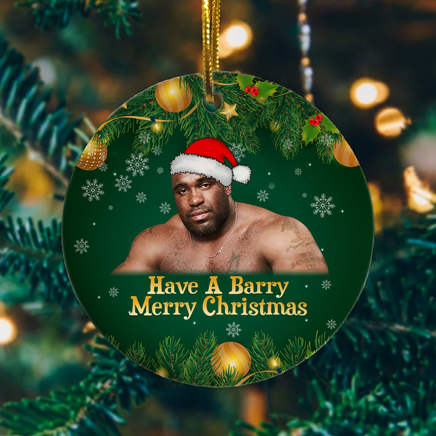 3VT. Have A Barry Merry Christmas Ornament mockup