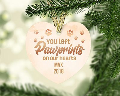 Alternative view of Personalized You Left Pawprints On Our Heart Decorative Christmas Ornament - Holiday Flat Circle Ornament