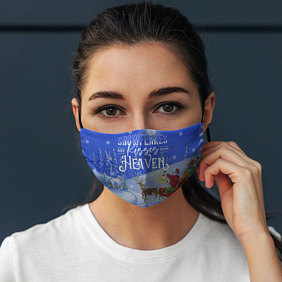 Alternative view of Snowflakes Are Kisses from Heaven Snowman Christmas Washable Reusable Custom Printed Cloth Face Mask Cover